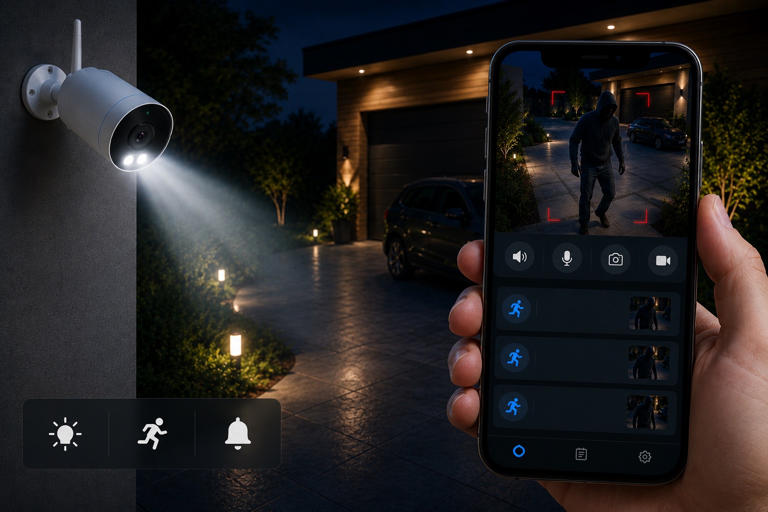 Mobile phone app showing spotlight camera