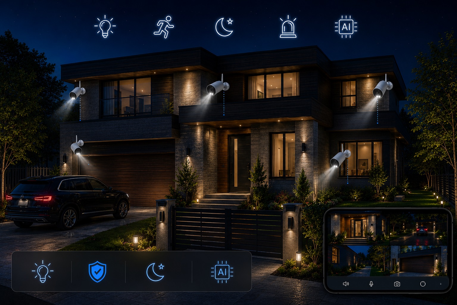 Spotlight camera residential security system